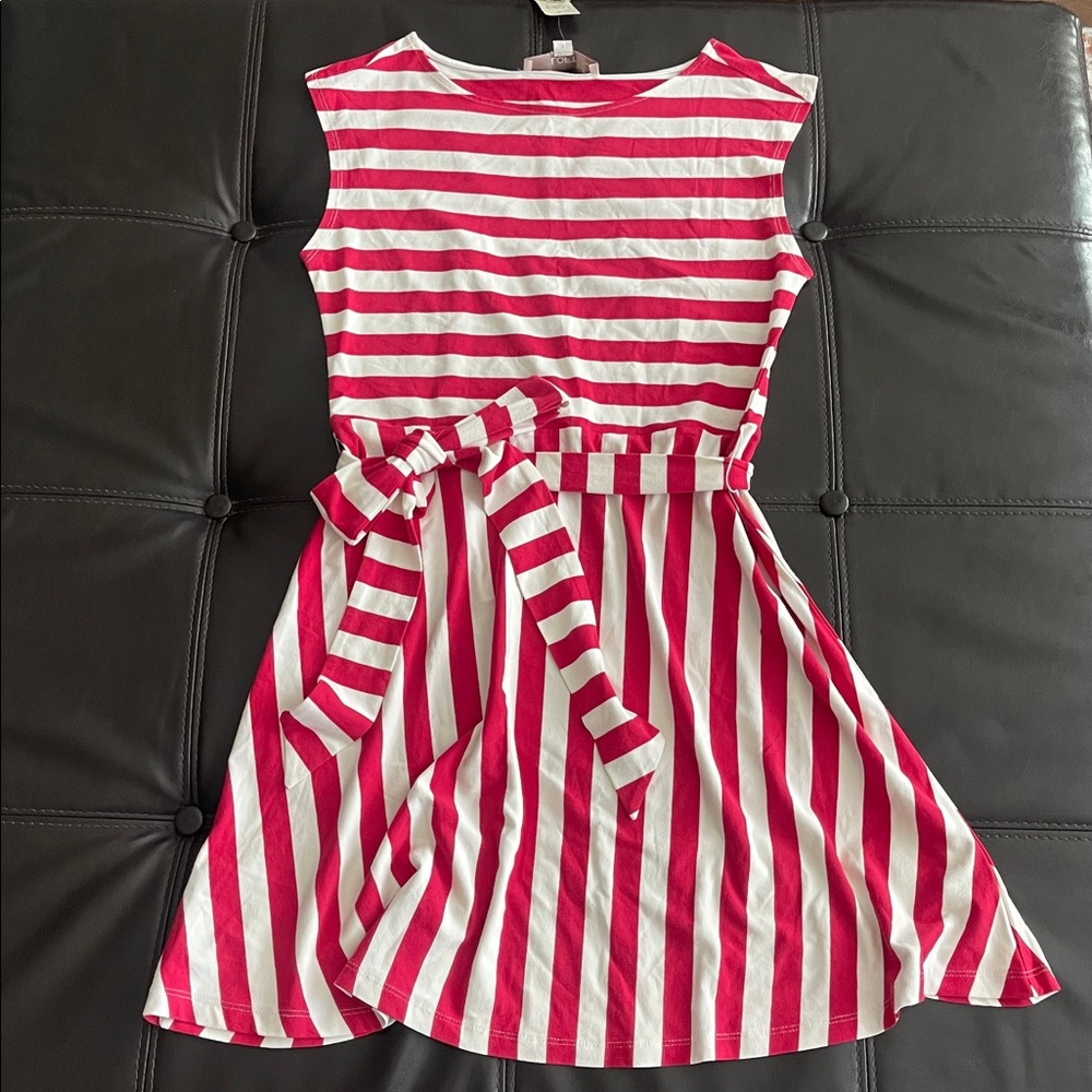 LOFT Red and White Fit and Flare Midi Dress - Picture 5 of 5